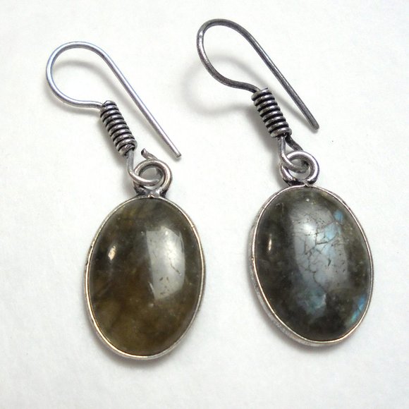 Earrings Labrodite handmade small oval dangle astro remedy - Picture 2 of 5